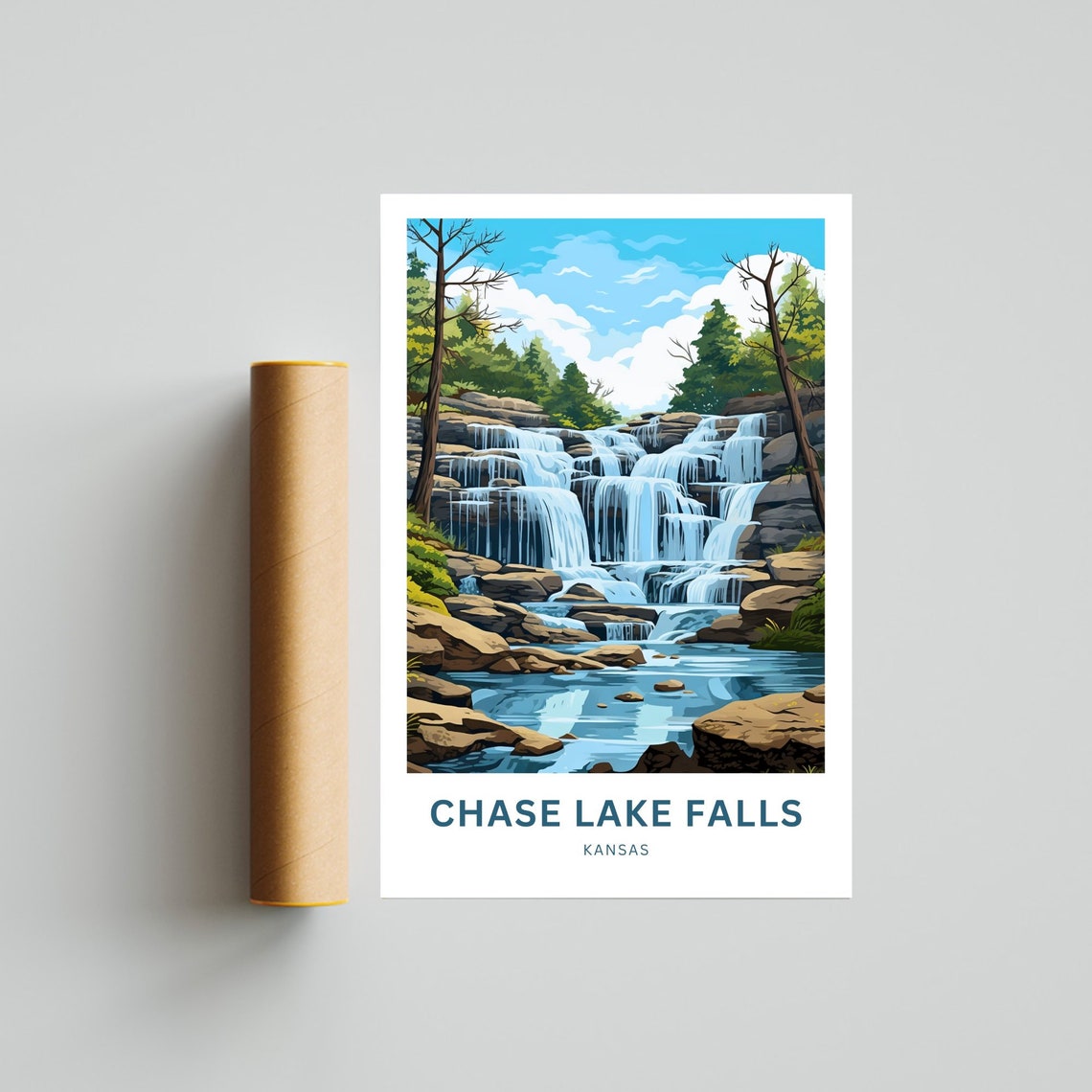 Chase Lake Falls Kansas Wide Cascading Waterfall Forest Poster - Image 4
