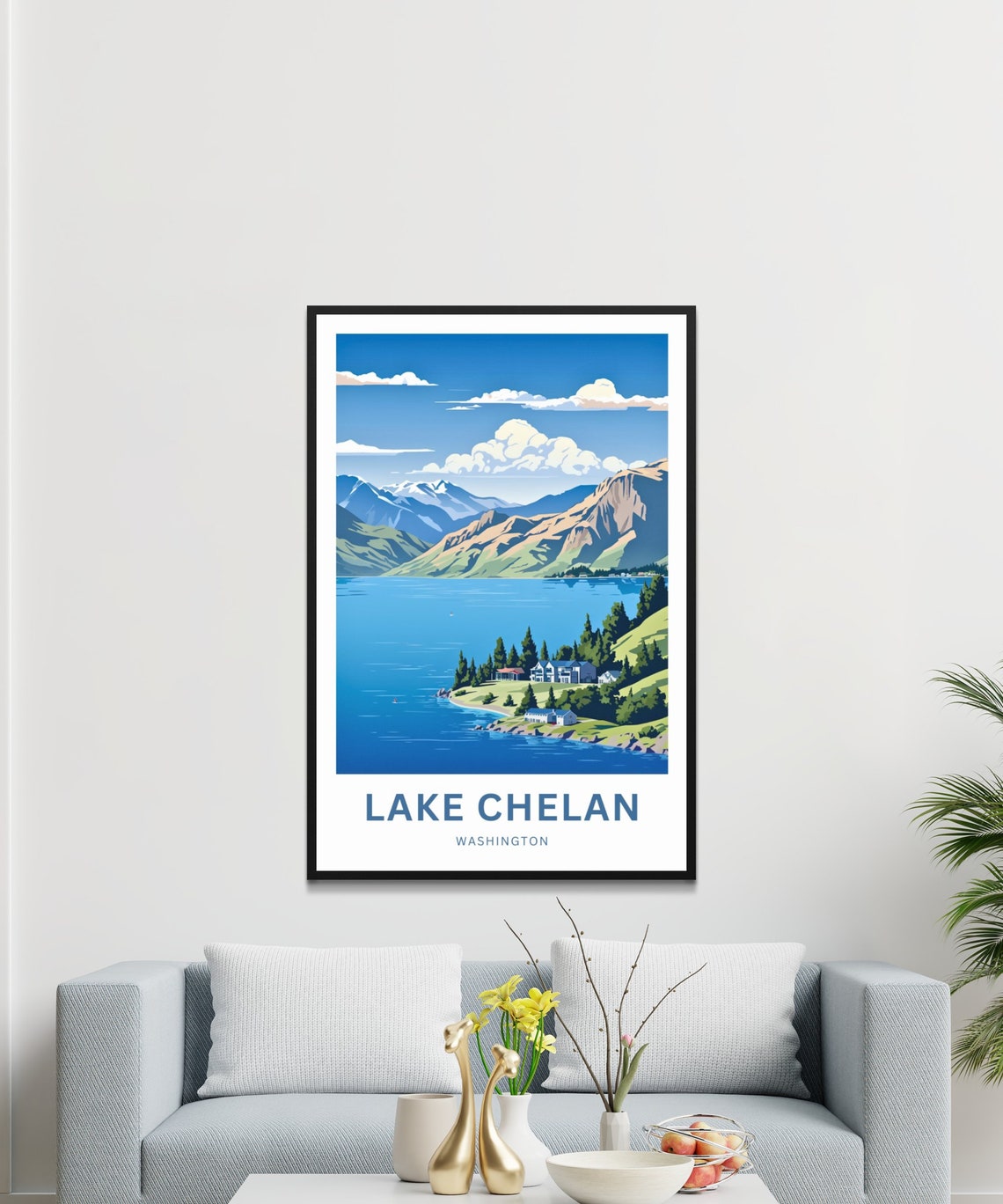 Lake Chelan Washington Forested Peninsula Mountain Lake Poster - Image 3