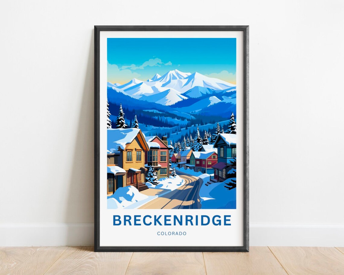 Breckenridge Colorado Snowy Street Houses Mountain View Poster