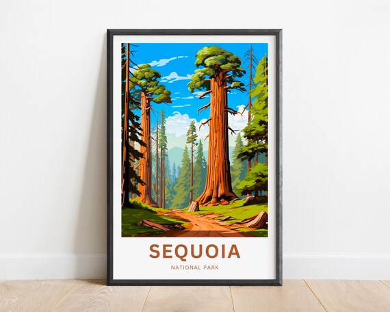 Sequoia National Park Giant Sequoia Trees Forest Path Vintage Travel Poster