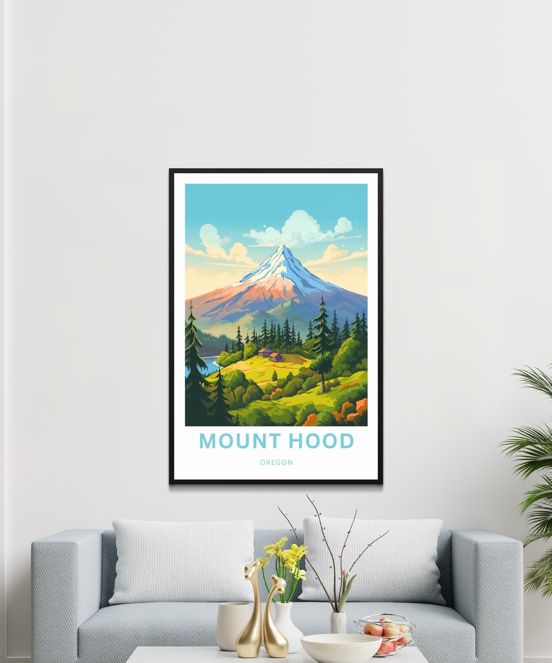 Mount Hood Oregon Snow Capped Peak Cabins Personalized Travel Poster - Image 3