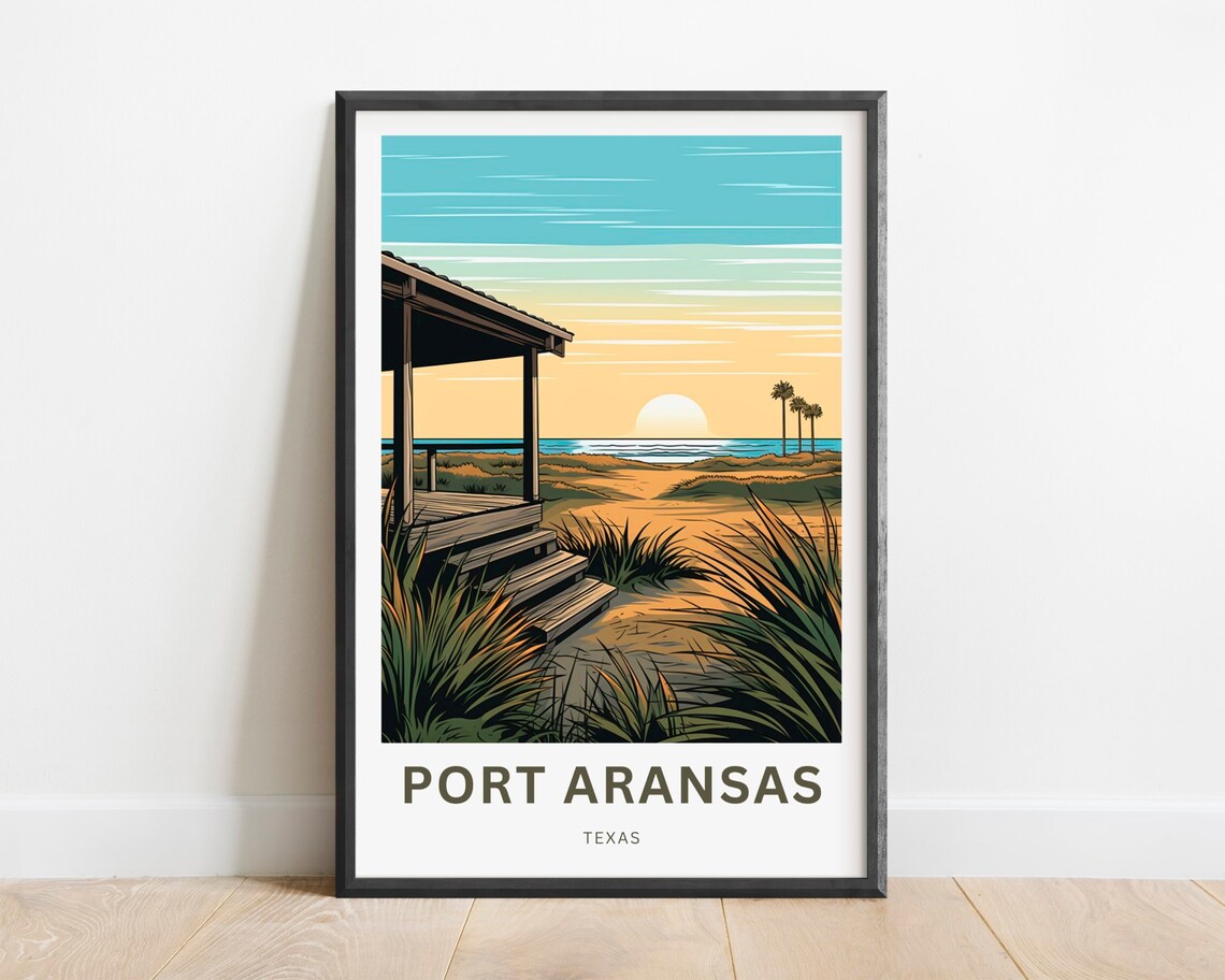 Port Aransas Texas Beach House Dunes Sunset Ocean Travel Poster