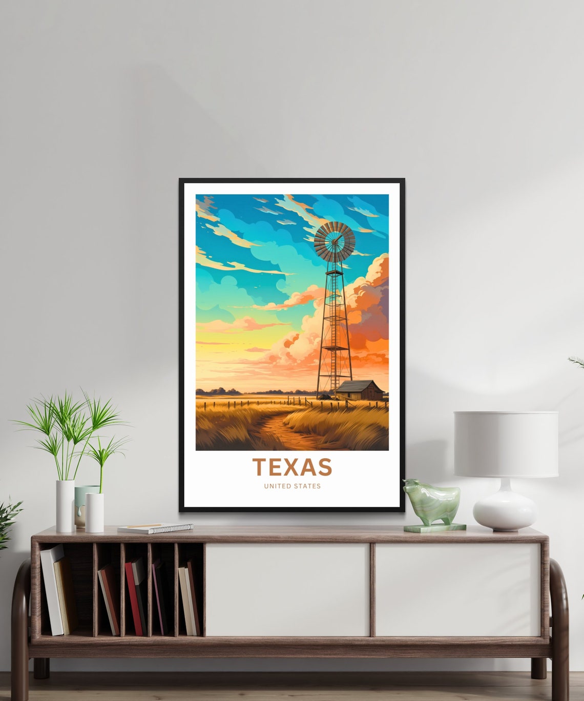 Texas Windmill Barn And Sunset Clouds Personalized Travel Poster - Image 2