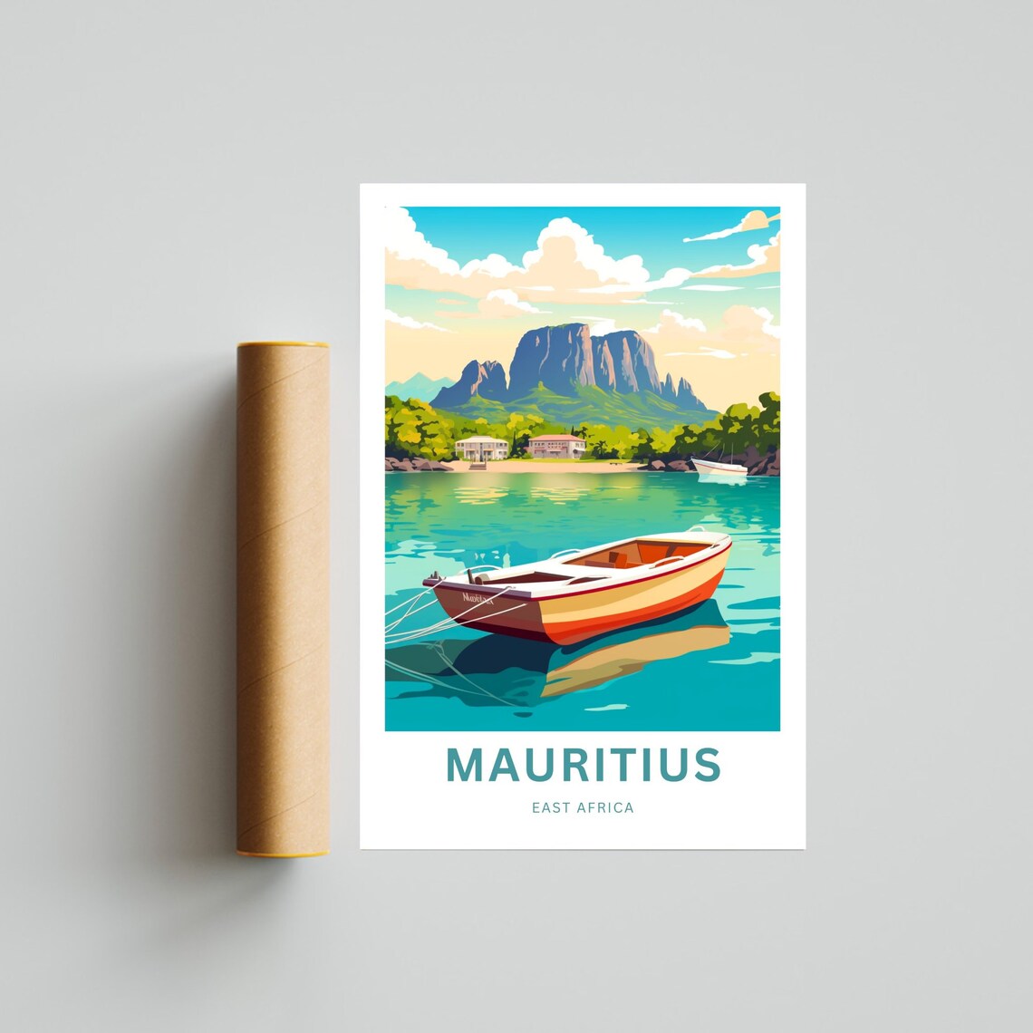 Mauritius East Africa Fishing Boat Bay Personalized Travel Poster - Image 4