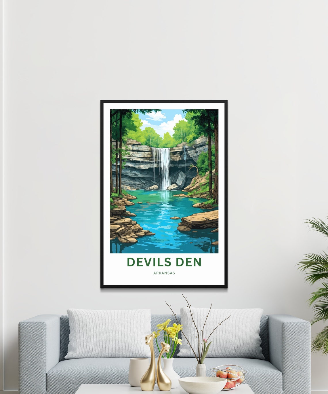 Devils Den Arkansas Limestone Falls Travel Illustration Poster - Image 3