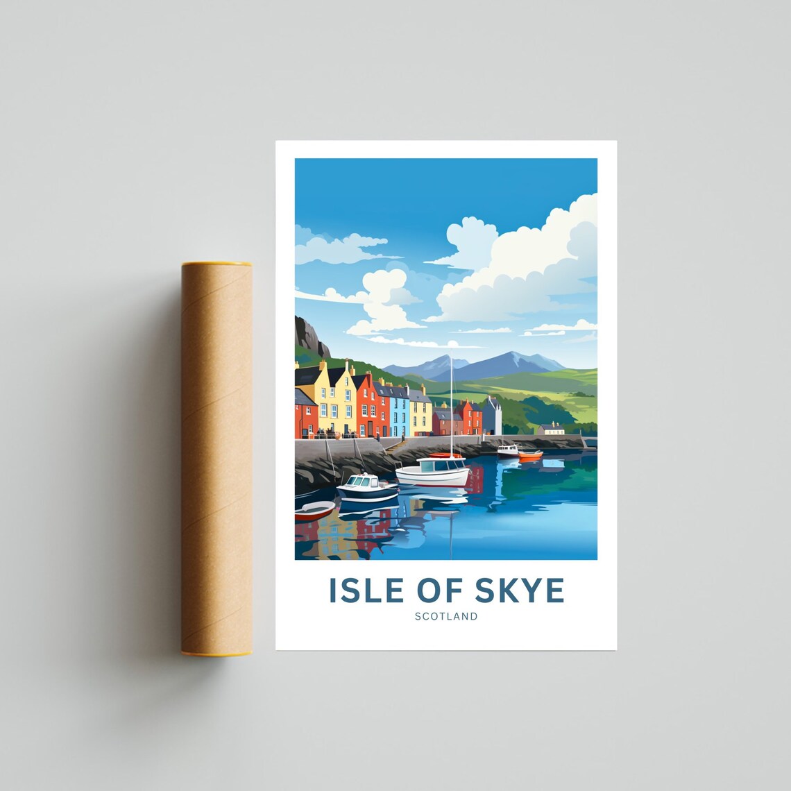 Isle of Skye Scotland Colorful Harbor Boats Mountain View Poster - Image 4