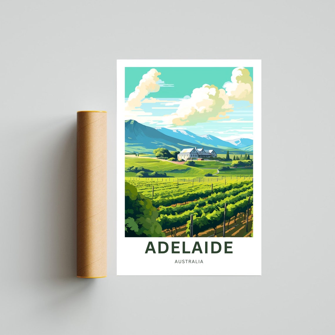 Personalized Adelaide Australia Vineyard Rows Vintage Travel Poster - Image 4