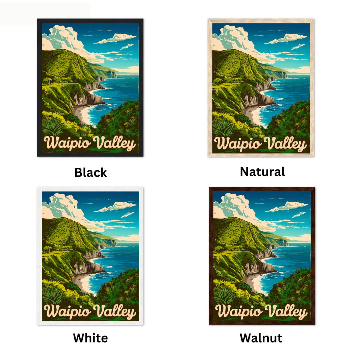 Waipio Valley Vintage Hawaii Coastal Cliffs Retro Travel Poster - Image 4