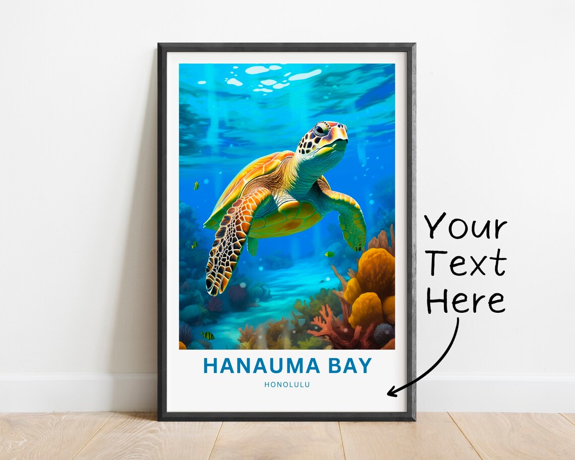 Hanauma Bay Honolulu Sea Turtle Coral Reef Underwater Art Poster