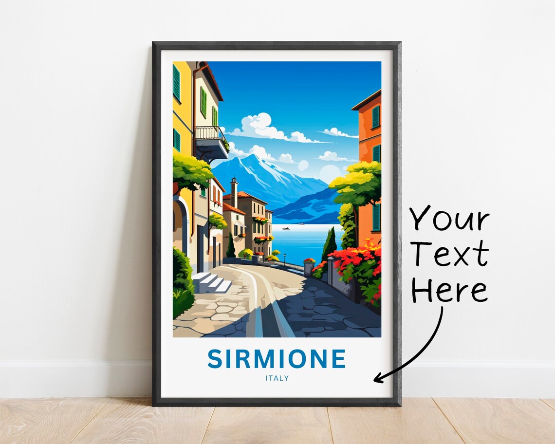 Sirmione Italy Curved Street Lake Scene Personalized Travel Poster