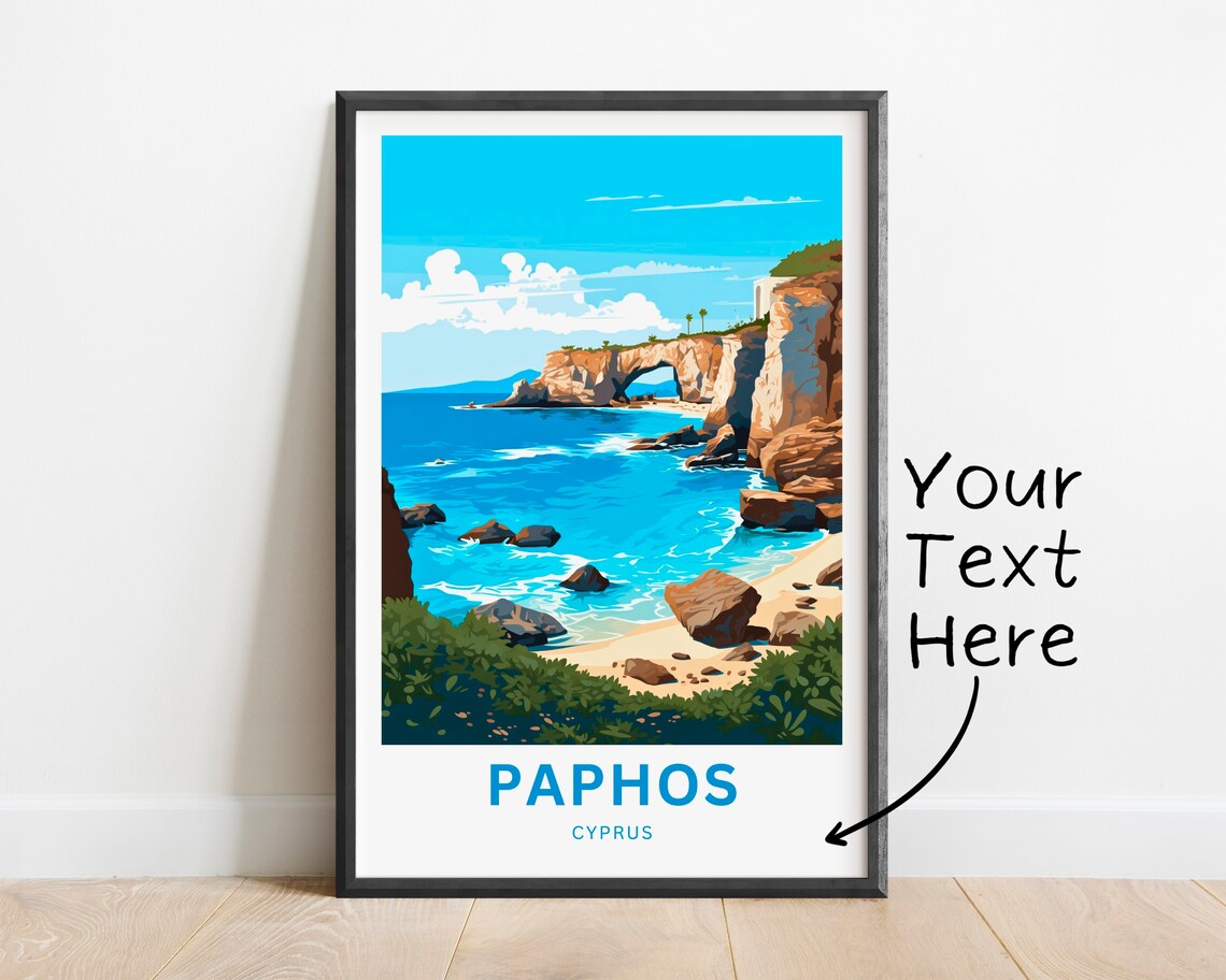 Paphos Personalized Sea Arch Rocky Coast Cyprus Travel Art Poster