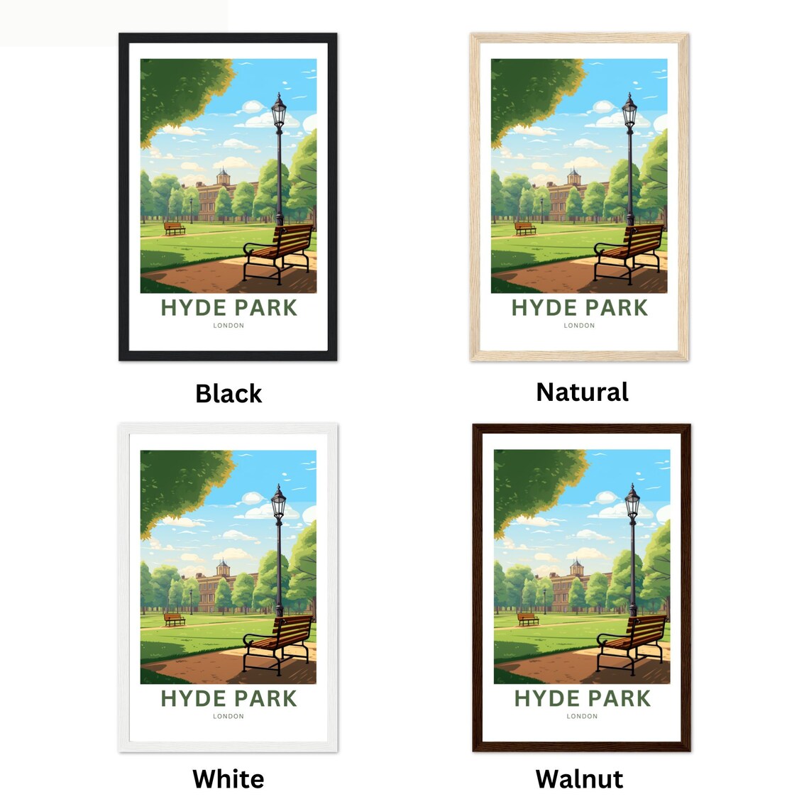 Hyde Park London Bench Lamp Post Sunny Green Lawns Travel Poster - Image 4