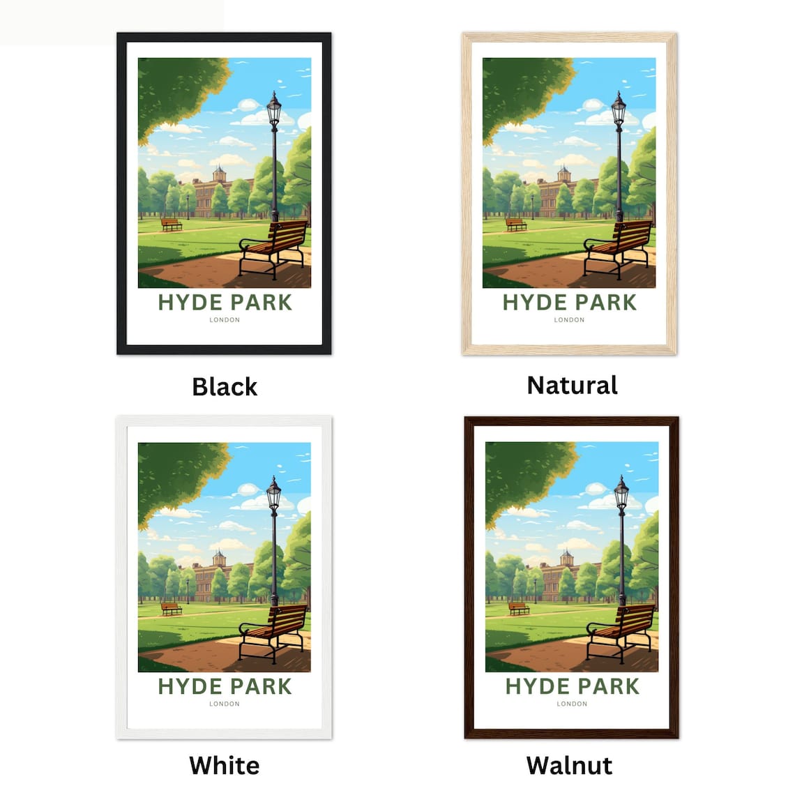 Hyde Park London Green Park Bench Lamp Post Personalized Travel Poster - Image 4