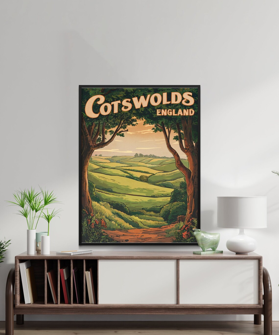 Cotswolds England Rolling Hills Tree Arch Vintage Travel Poster - Image 2