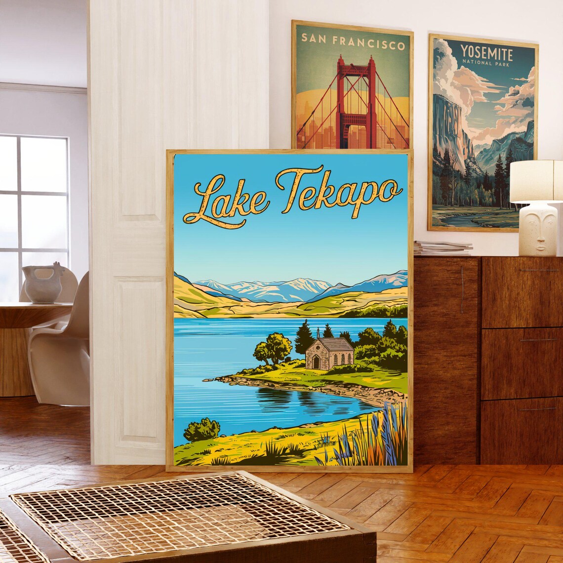 Lake Tekapo Stone Church Lakeside Mountain View Vintage Travel Poster - Image 5