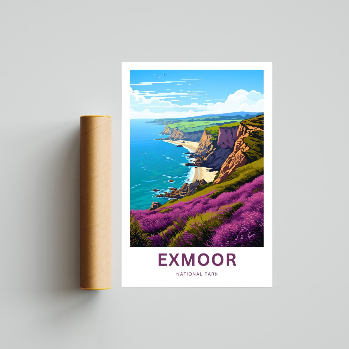 Exmoor National Park Heather Cliffs Over Turquoise Sea Poster - Image 4