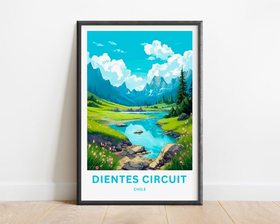 Dientes Circuit Trek Circuit Travel Print Dientes Circuit Trek Circuit Poster Chile Wall Art Framed Present Gift Chile Present