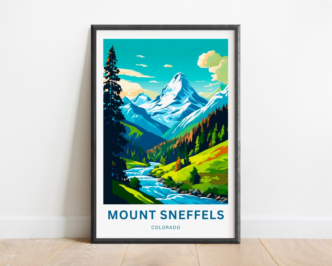 Mount Sneffels Colorado Snowy Peaks Alpine Stream Valley Travel Poster