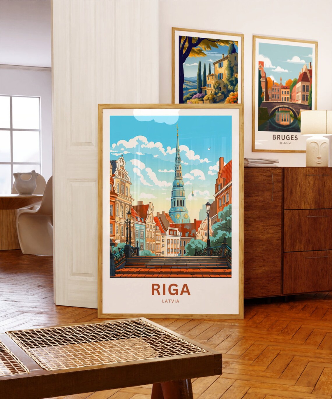 Riga Latvia Saint Peters Tower Old Town Rooftops Scene Poster - Image 5