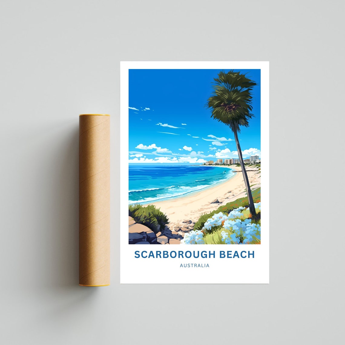 Personalized Scarborough Beach Australia Palm Tree Travel Poster - Image 4