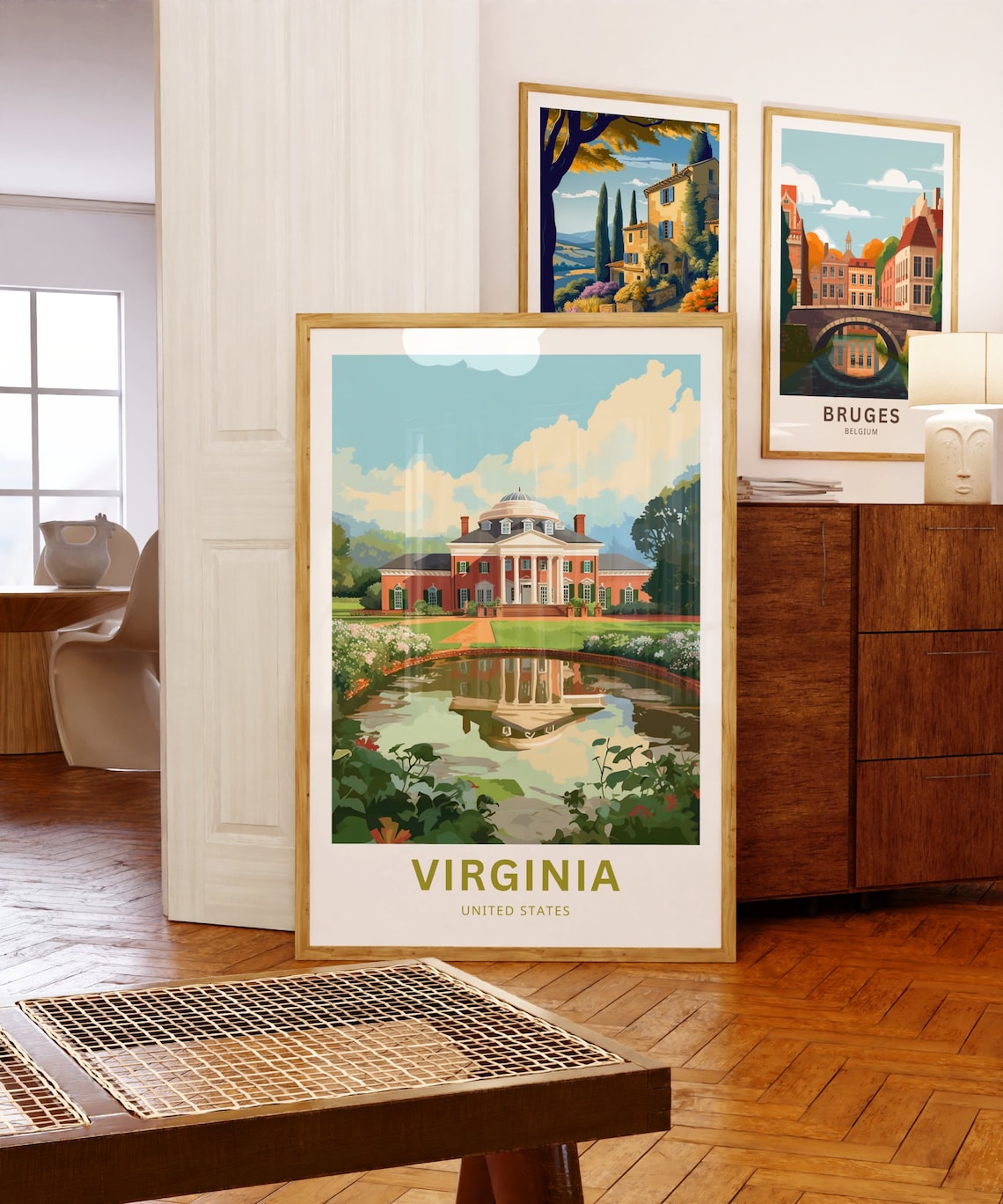 Virginia Colonial Brick Estate Reflecting Pond Travel Poster - Image 5