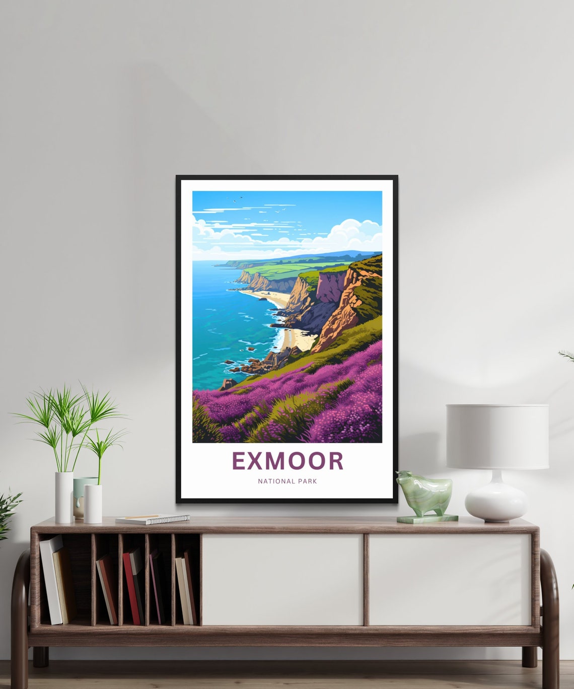 Exmoor National Park Heather Cliffs Over Turquoise Sea Poster - Image 2