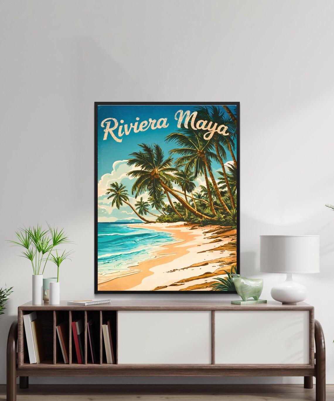 Riviera Maya Vintage Palm Grove Beach Mexico Coastal Travel Poster - Image 4