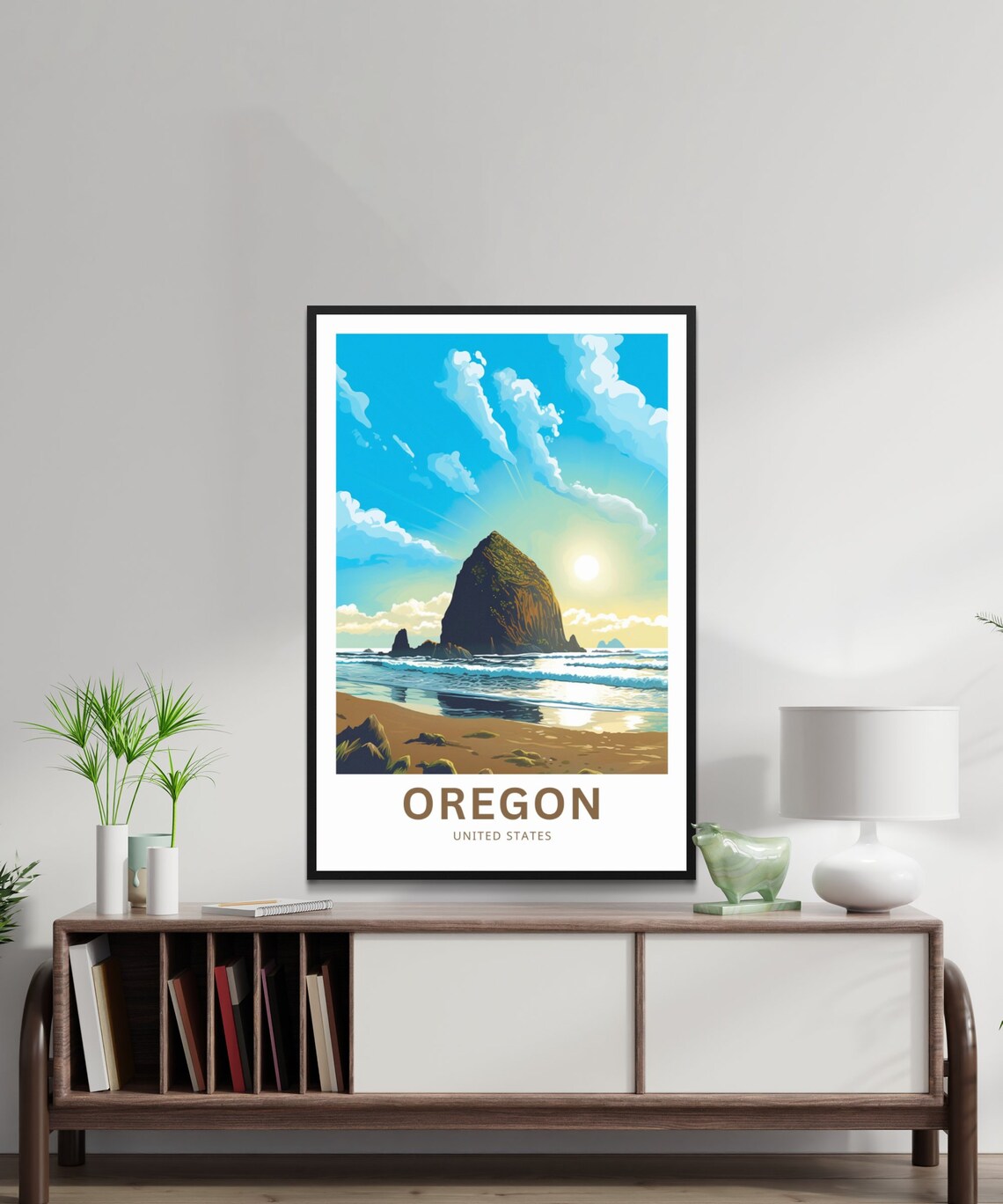 Oregon Coast Sea Stack Golden Sunset Ocean Vintage Travel Poster - Image 2