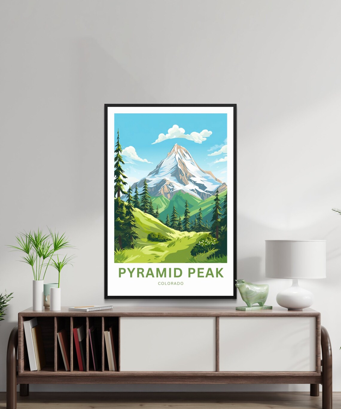 Pyramid Peak Colorado Snowy Summit Pine Meadow Custom Art Poster - Image 2