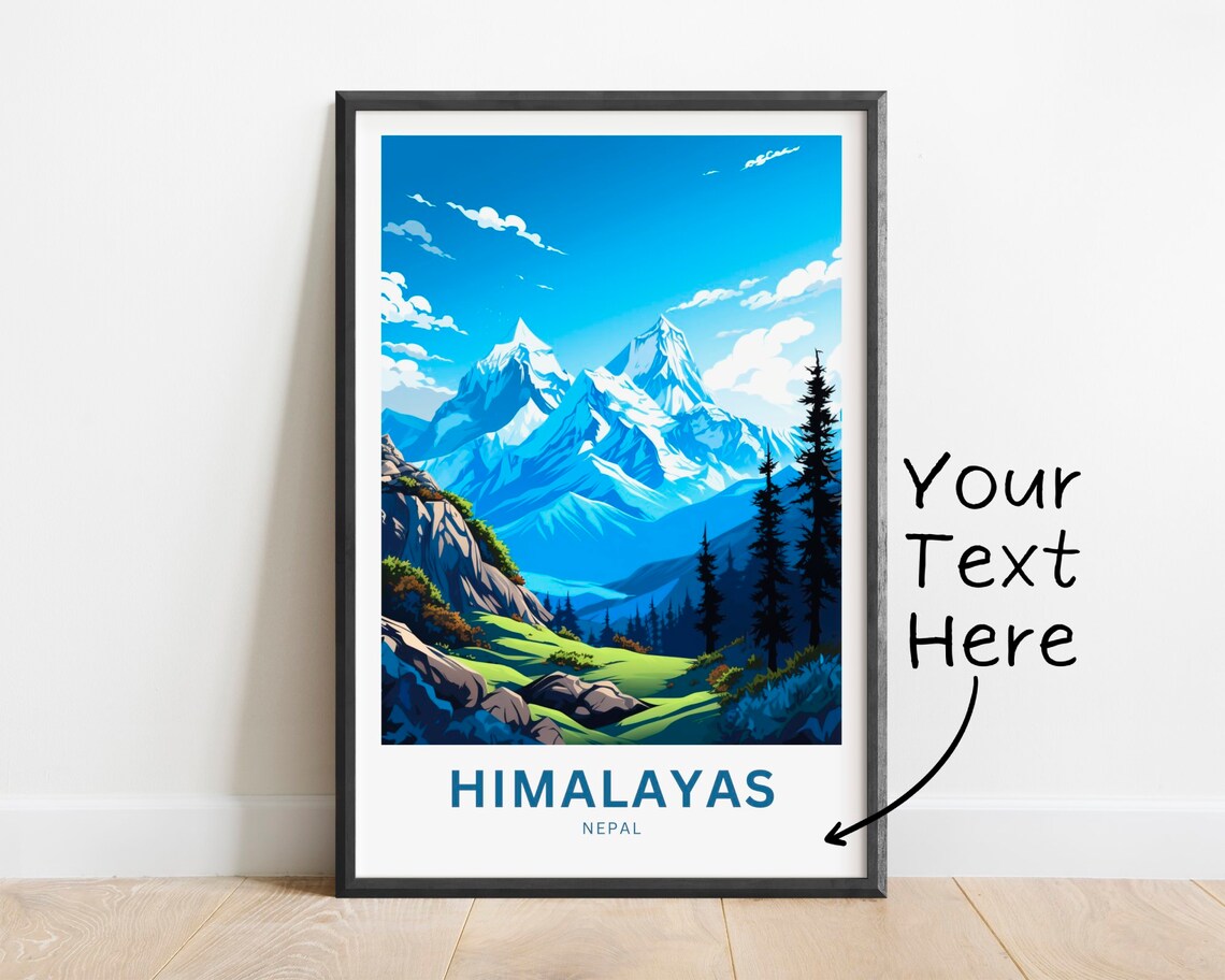 Himalayas Nepal Twin Snow Peaks Forest Personalized Travel Poster Art