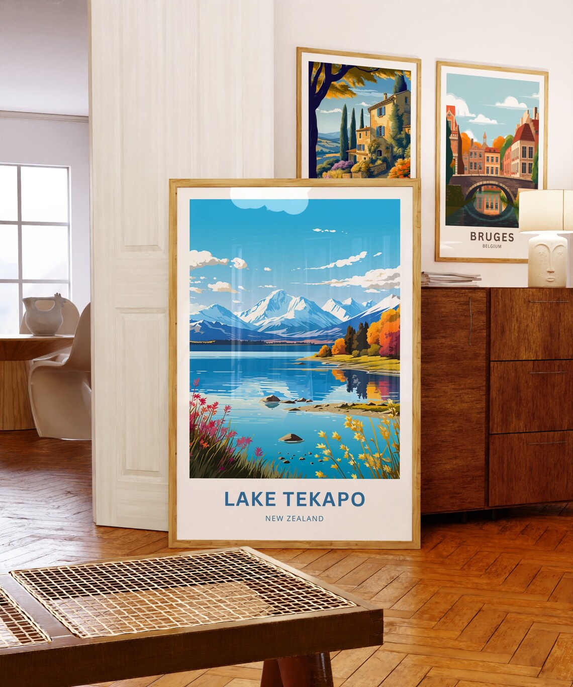 Lake Tekapo New Zealand Snowy Peaks Over Wildflower Shores Poster - Image 5