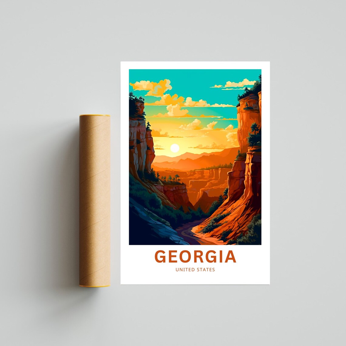 Georgia USA Canyon Sunset Red Rock Scenic Landscape Travel Poster - Image 4