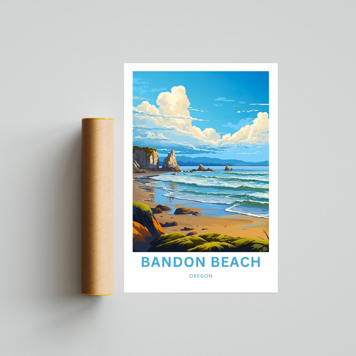 Bandon Beach Oregon Sea Stacks Surf Personalized Coastal Poster - Image 4