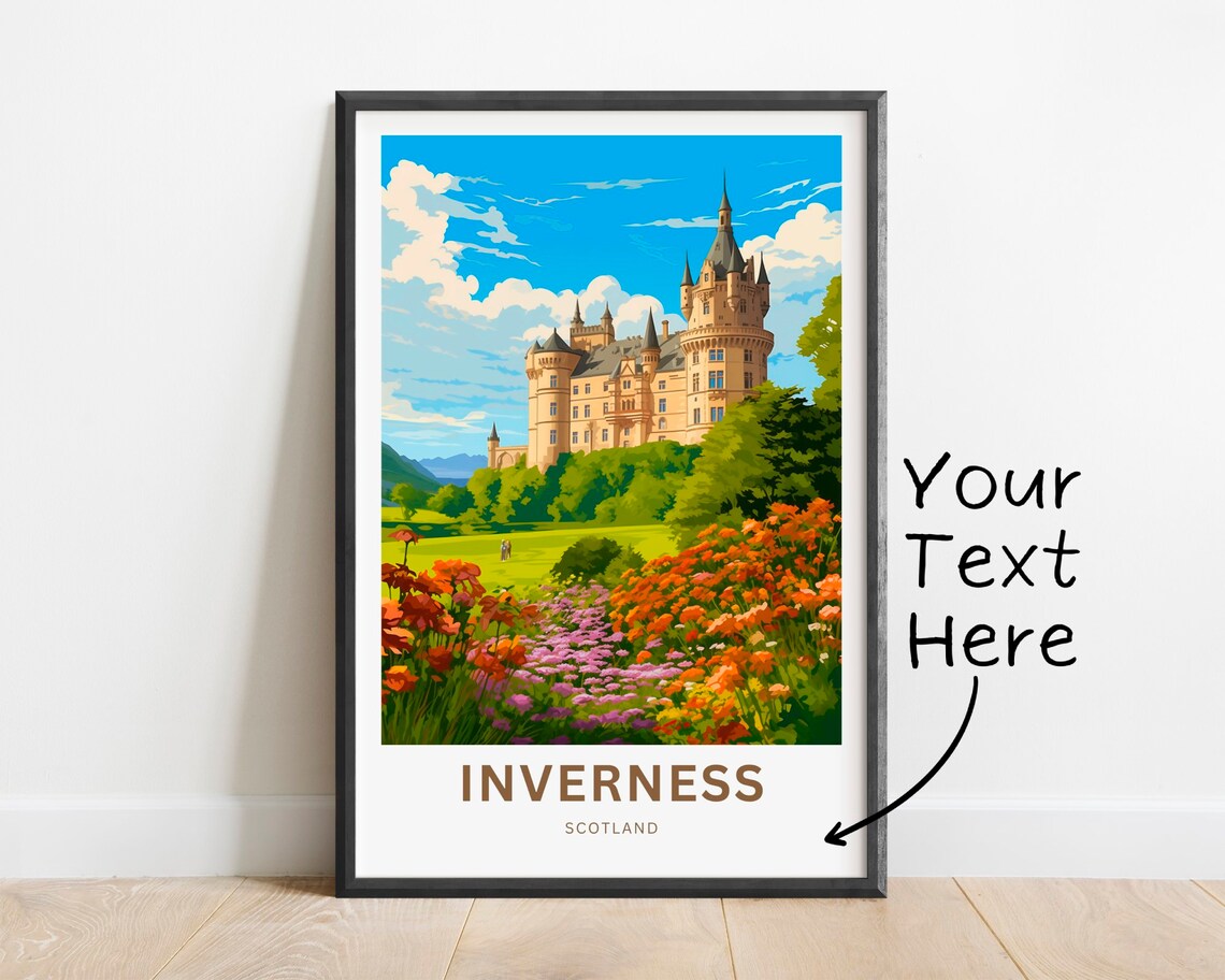 Inverness Scotland Custom Text Castle Flower Garden Travel Poster