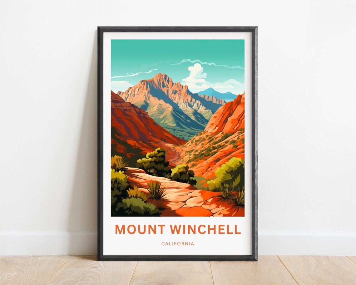Mount Winchell California Red Rock Desert Canyon Travel Poster