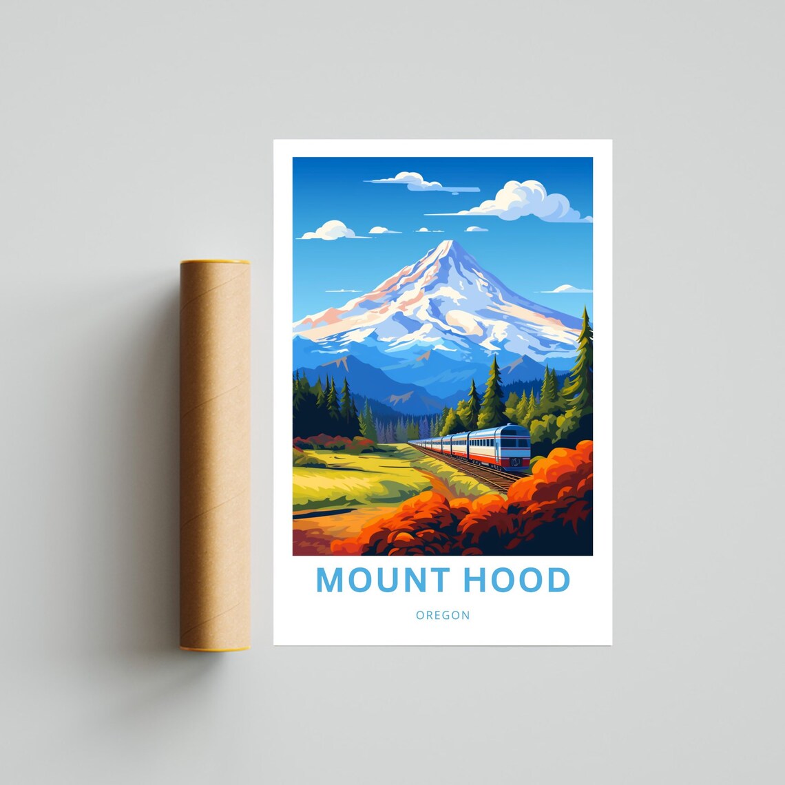 Mount Hood Oregon Scenic Train Snow Peak Vintage Travel Poster - Image 2