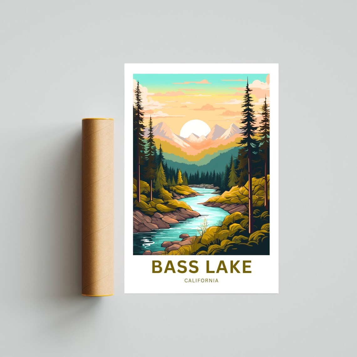Personalized Bass Lake California Sunset River Travel Poster - Image 4