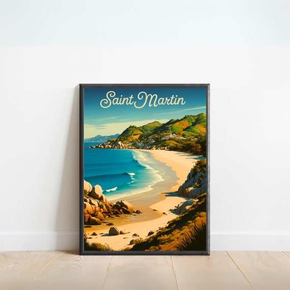 Saint Martin Vintage Travel Poster Saint Martin Print Caribbean Wall Art Framed Gift Caribbean Present