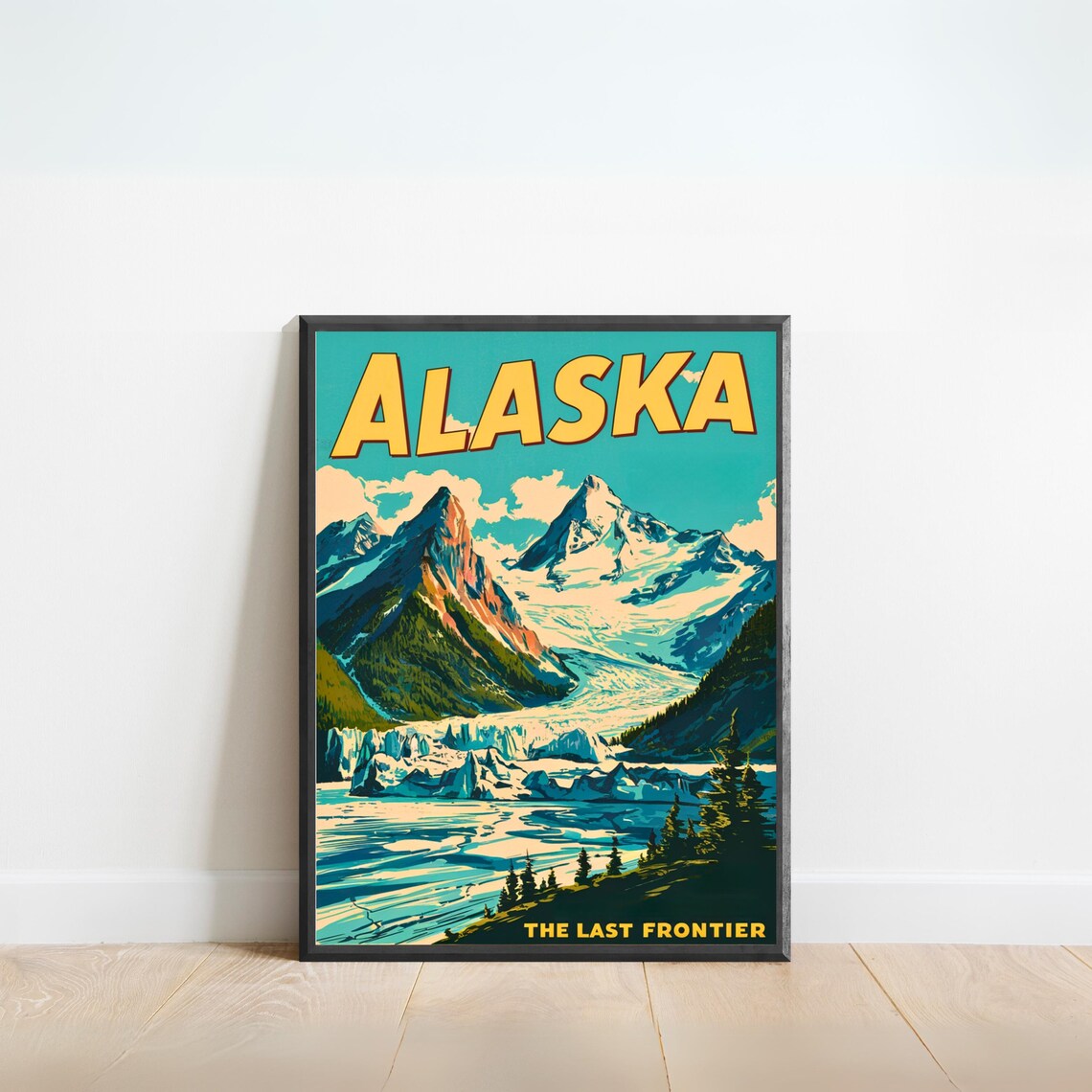 Alaska The Last Frontier Glacier Mountains Snow Vintage Travel Poster