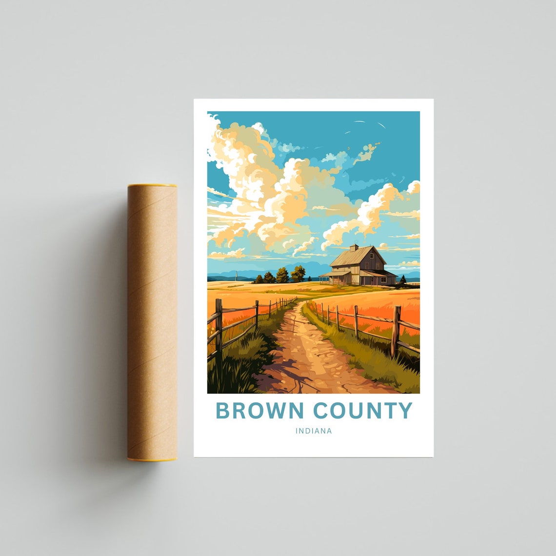 Brown County Indiana Barn Golden Wheat Field Dirt Path Poster - Image 4