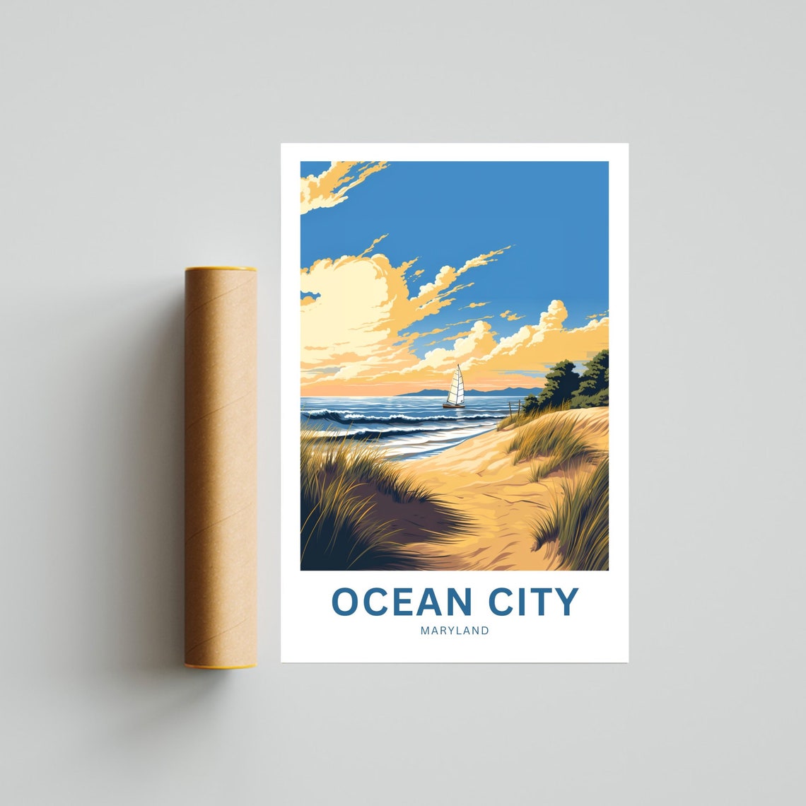 Personalized Ocean City Maryland Sunset Dunes Sailboat Poster - Image 4