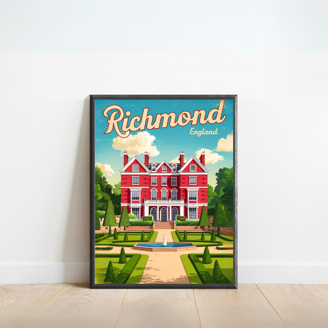 Richmond England Historic Red Brick Manor Garden Art Travel Poster
