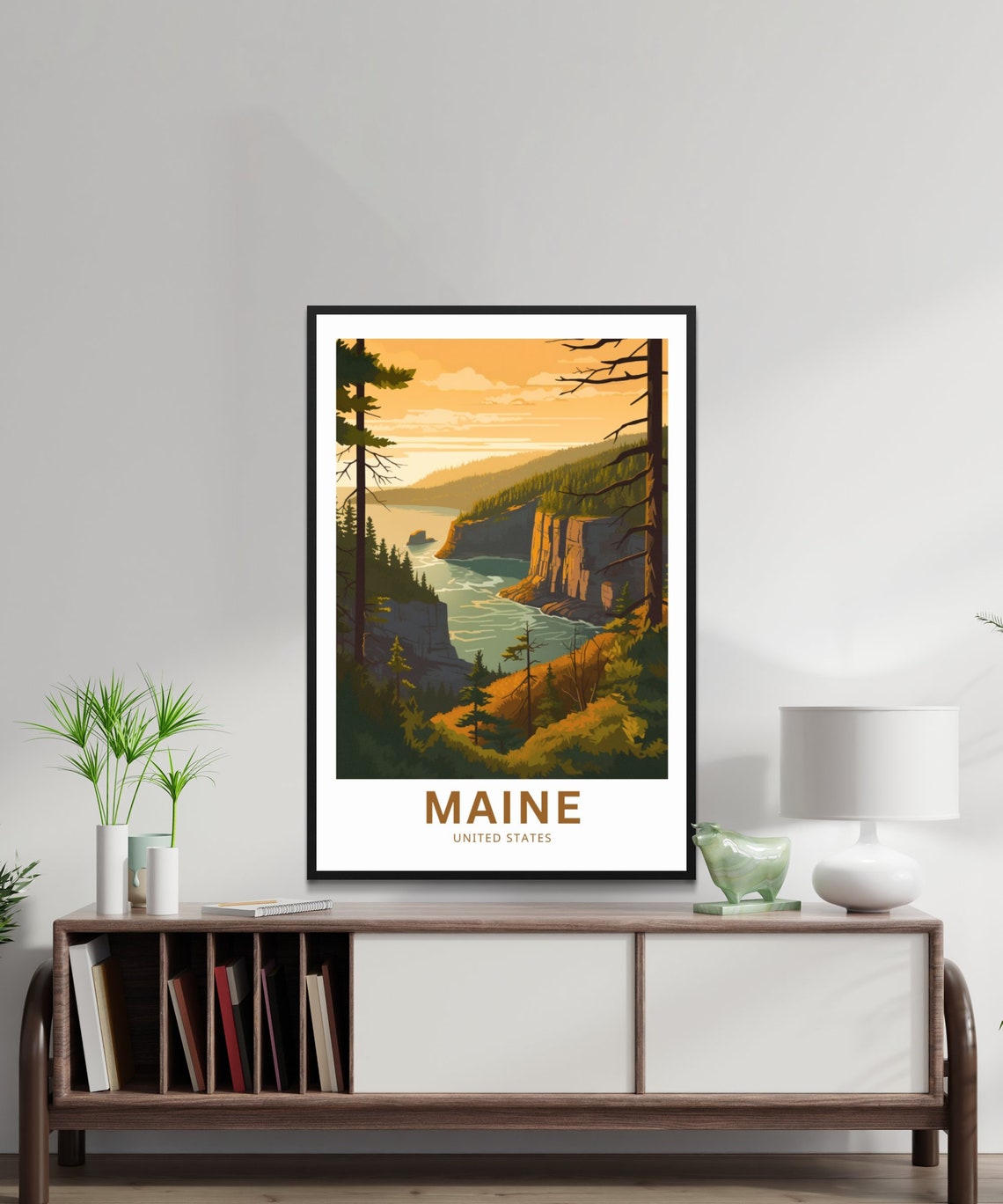 Personalized Maine Coastal Cliffs Sunset Shore Travel Poster - Image 2