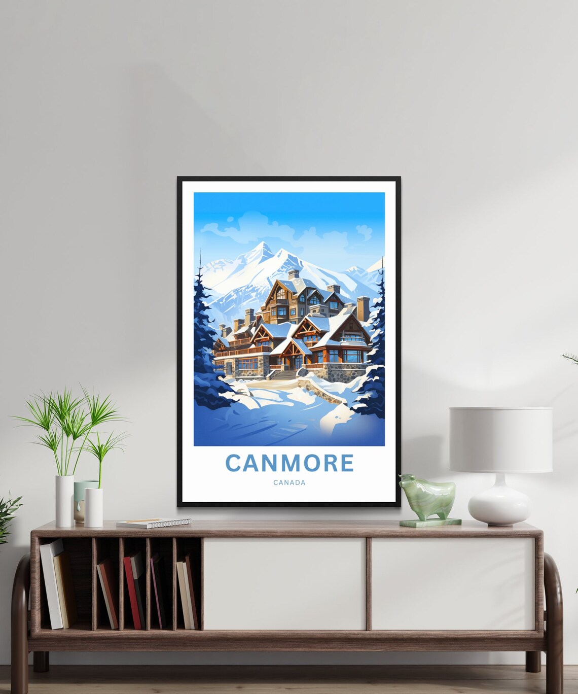 Canmore Canada Snowy Mountain Lodge Alpine Winter Travel Poster - Image 2