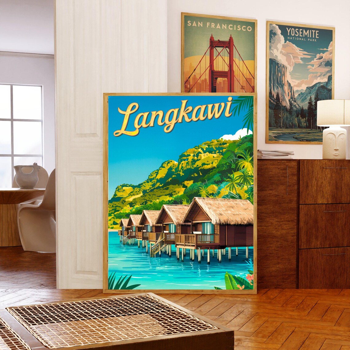Langkawi Malaysia Retro Tropical Beach Poster With Wooden Pier Scene - Image 5