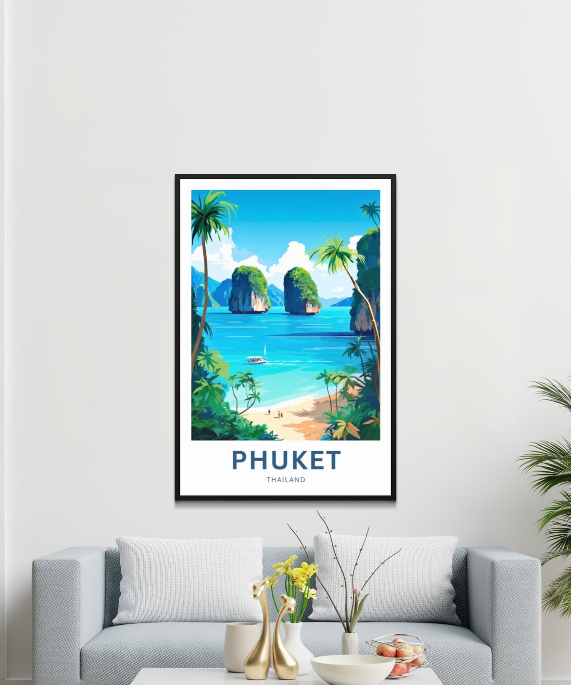 Personalized Phuket Thailand Twin Karsts Custom Text Travel Poster - Image 3