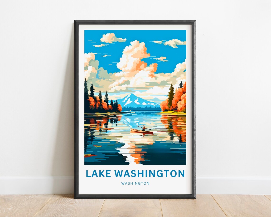 Lake Washington Washington Autumn Kayak Sunset Lake View Poster