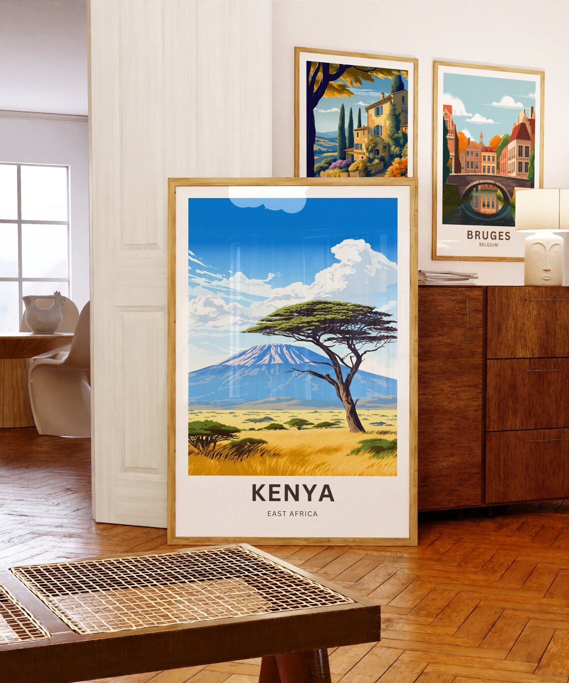 Kenya East Africa Lone Acacia Tree Snowy Peak Savanna Poster - Image 5