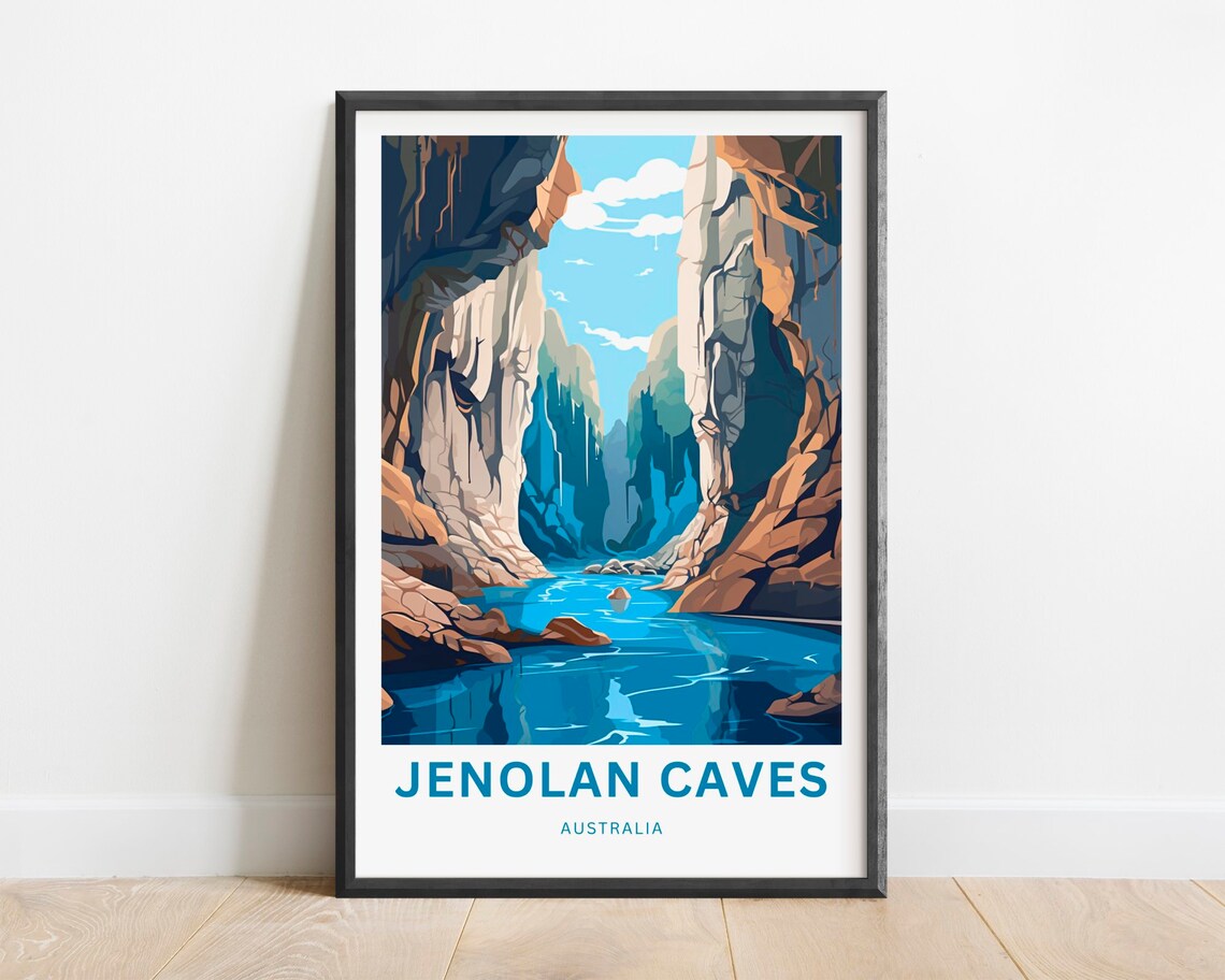 Jenolan Caves Australia Narrow Canyon Blue Water Cliffs Travel Poster
