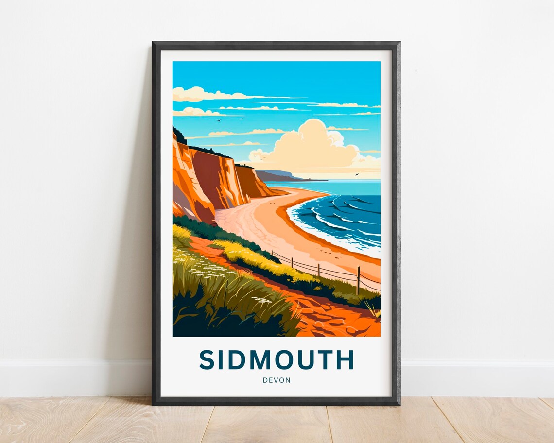 Sidmouth Travel Poster, Devon England Present